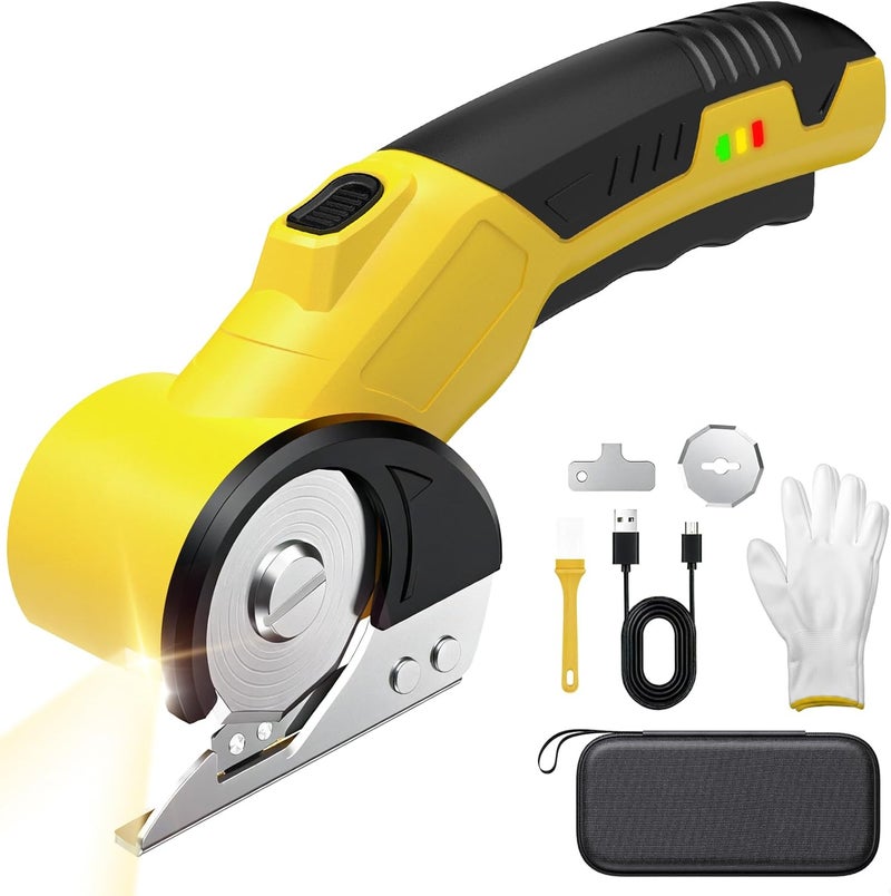 chufa Cordless Electric Cardboard Cutter – Rechargeable Rotary Scissors for Cardboard/Fabric/Carpet/Leather, Heavy-Duty Box Cutter with Safety Lock, 2 Blades, Storage Case & Gloves for Craft, Shipping & DIY - Image 1